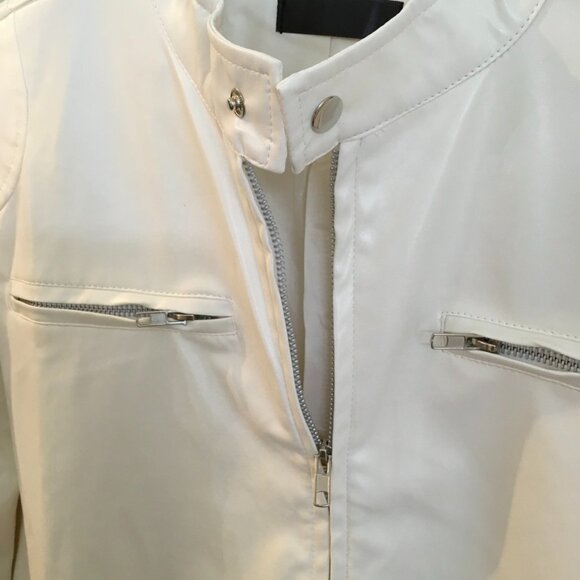 Faux Leather Men's Biker Jacket Off White - Picture 3 of 7